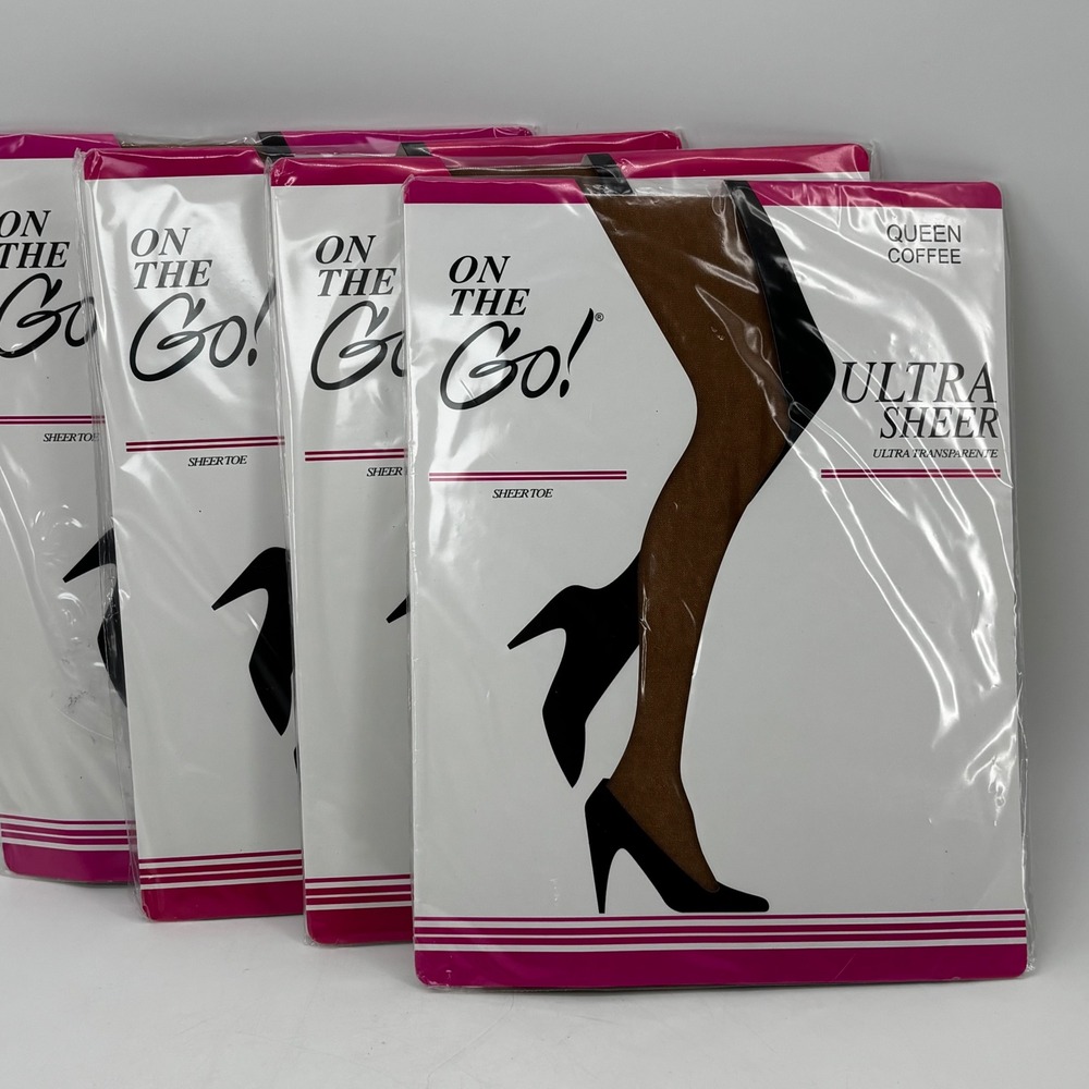 On The Go Ultra Sheer Pantyhose 4 Pack Queen Coffee Sheer Toe Stockings Brown